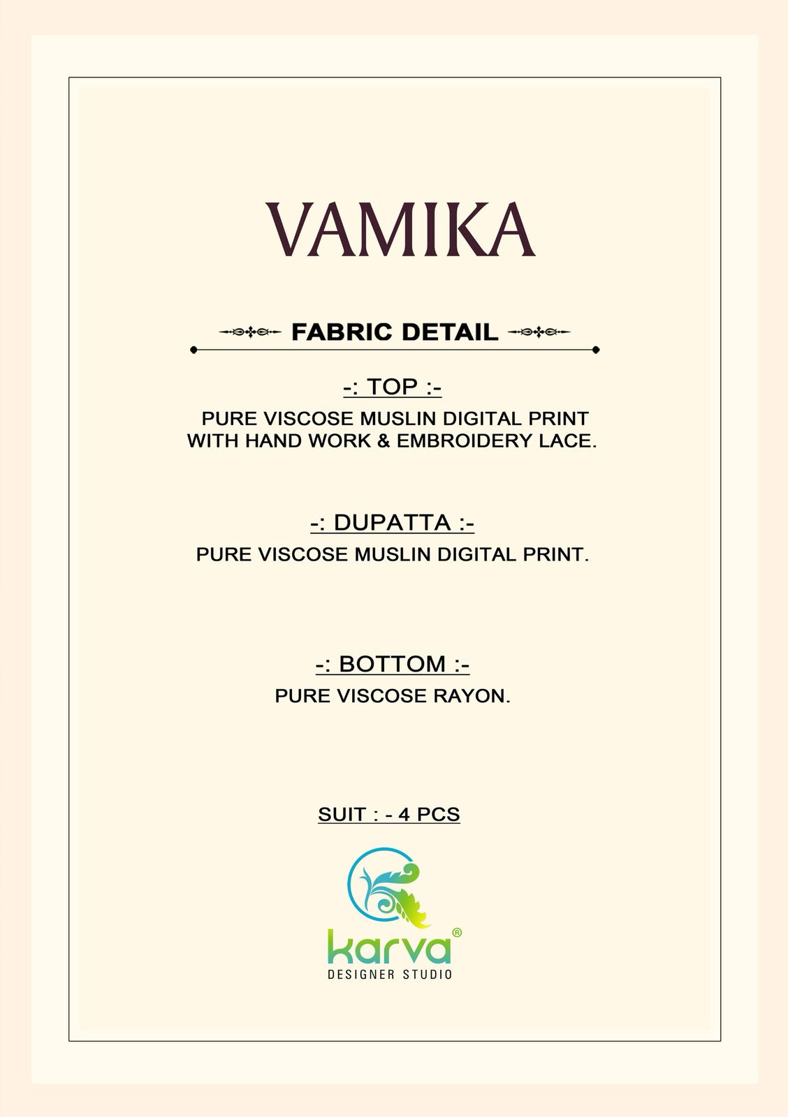 Vamika Karva Designer Studio Pure Viscose Muslin Pant Style Suits Wholesaler Gujarat
