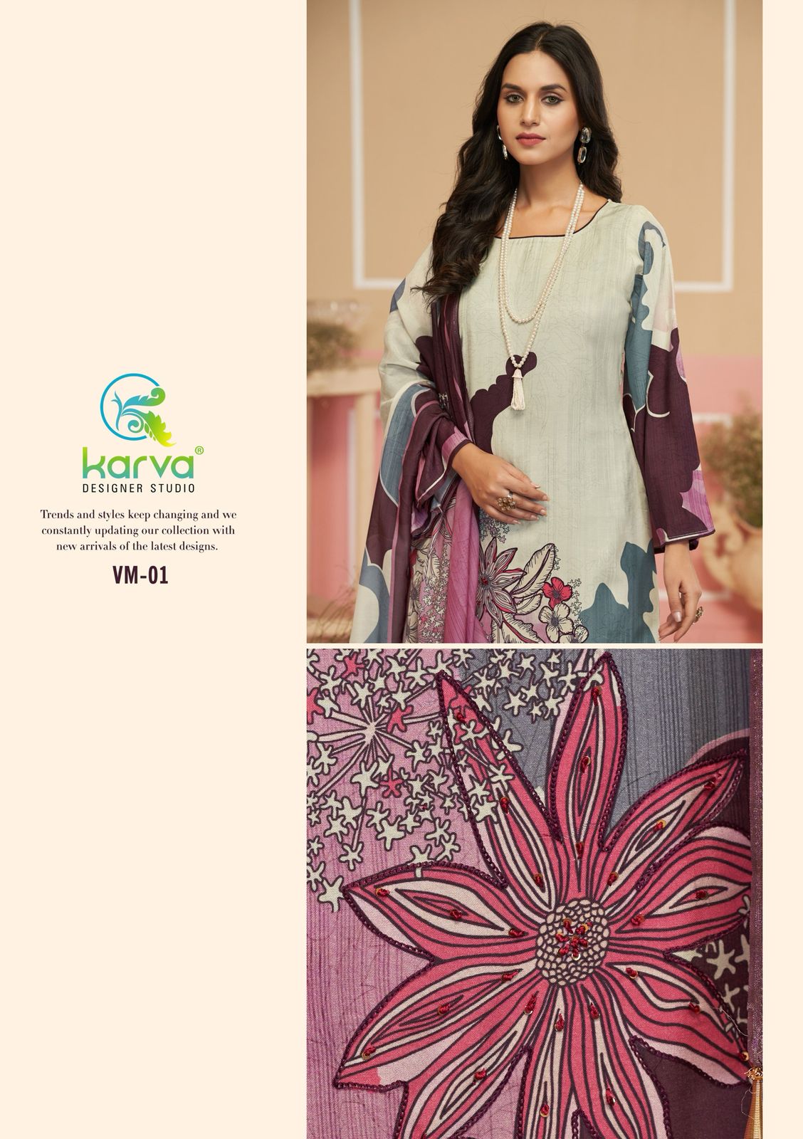 Vamika Karva Designer Studio Pure Viscose Muslin Pant Style Suits Wholesaler Gujarat