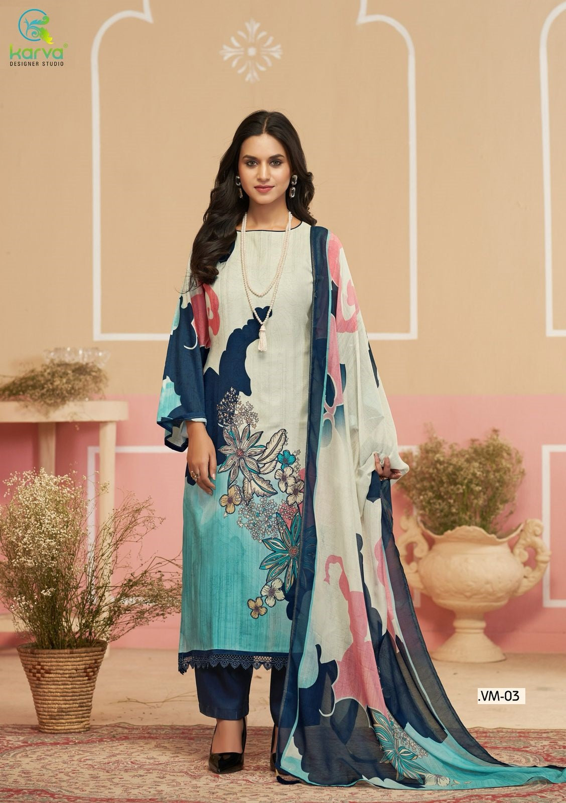 Vamika Karva Designer Studio Pure Viscose Muslin Pant Style Suits Wholesaler Gujarat