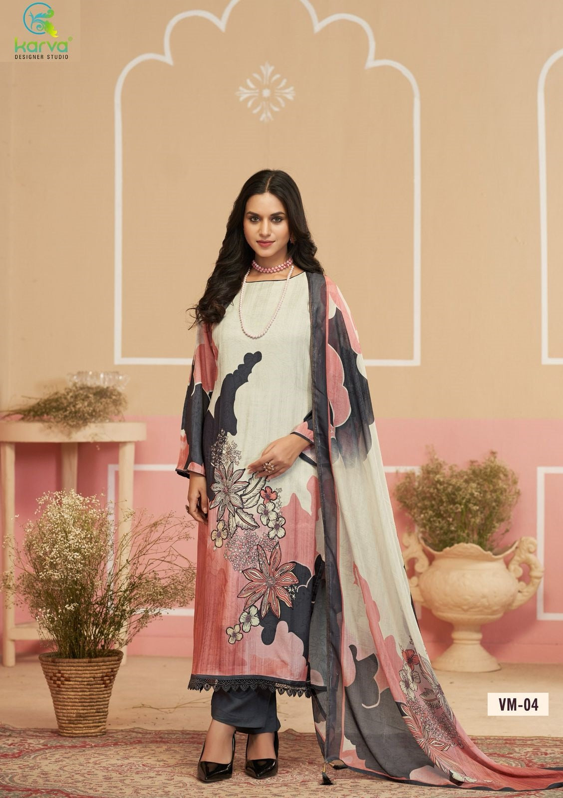 Vamika Karva Designer Studio Pure Viscose Muslin Pant Style Suits Wholesaler Gujarat