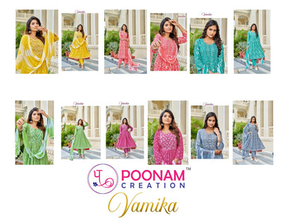 Vamika Poonam Creation Rayon Slub Readymade Pant Style Suits Wholesale