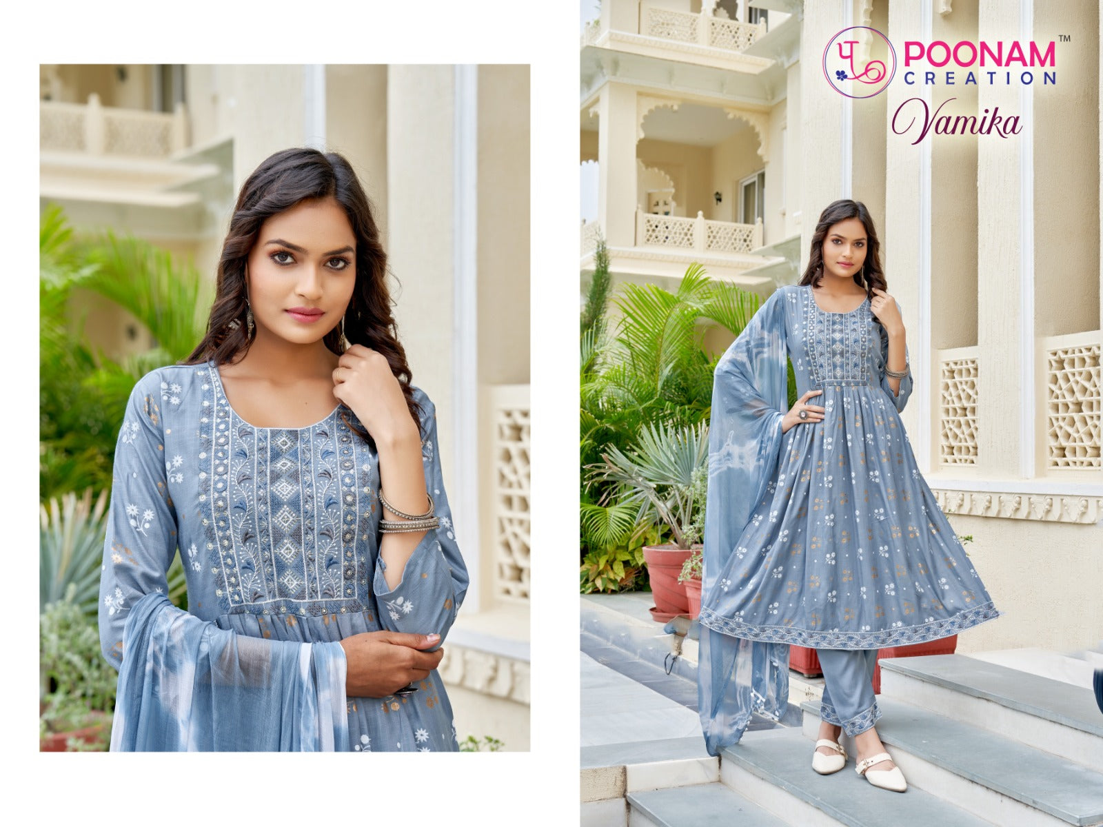 Vamika Poonam Creation Rayon Slub Readymade Pant Style Suits Wholesale