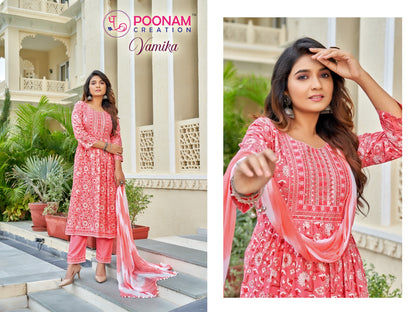 Vamika Poonam Creation Rayon Slub Readymade Pant Style Suits Wholesale