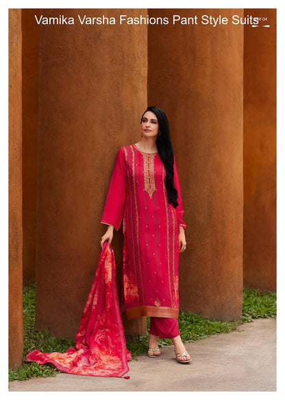 Vamika Varsha Fashions Muslin Pant Style Suits Manufacturer