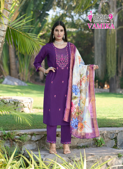 Vamika Vol 1 Mystic 9 Silk Readymade Pant Style Suits Manufacturer