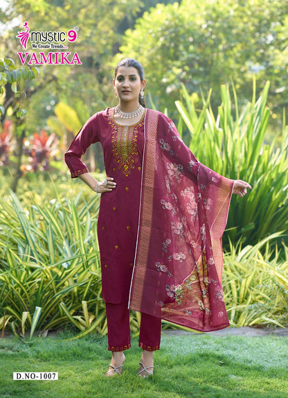 Vamika Vol 1 Mystic 9 Silk Readymade Pant Style Suits Manufacturer