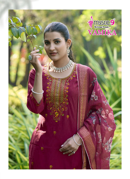 Vamika Vol 1 Mystic 9 Silk Readymade Pant Style Suits Manufacturer