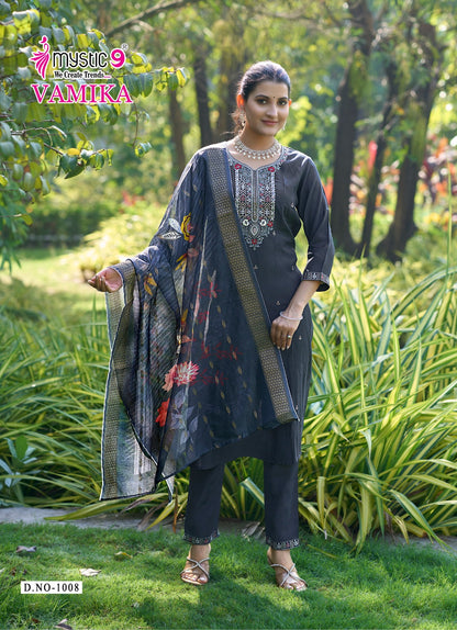 Vamika Vol 1 Mystic 9 Silk Readymade Pant Style Suits Manufacturer