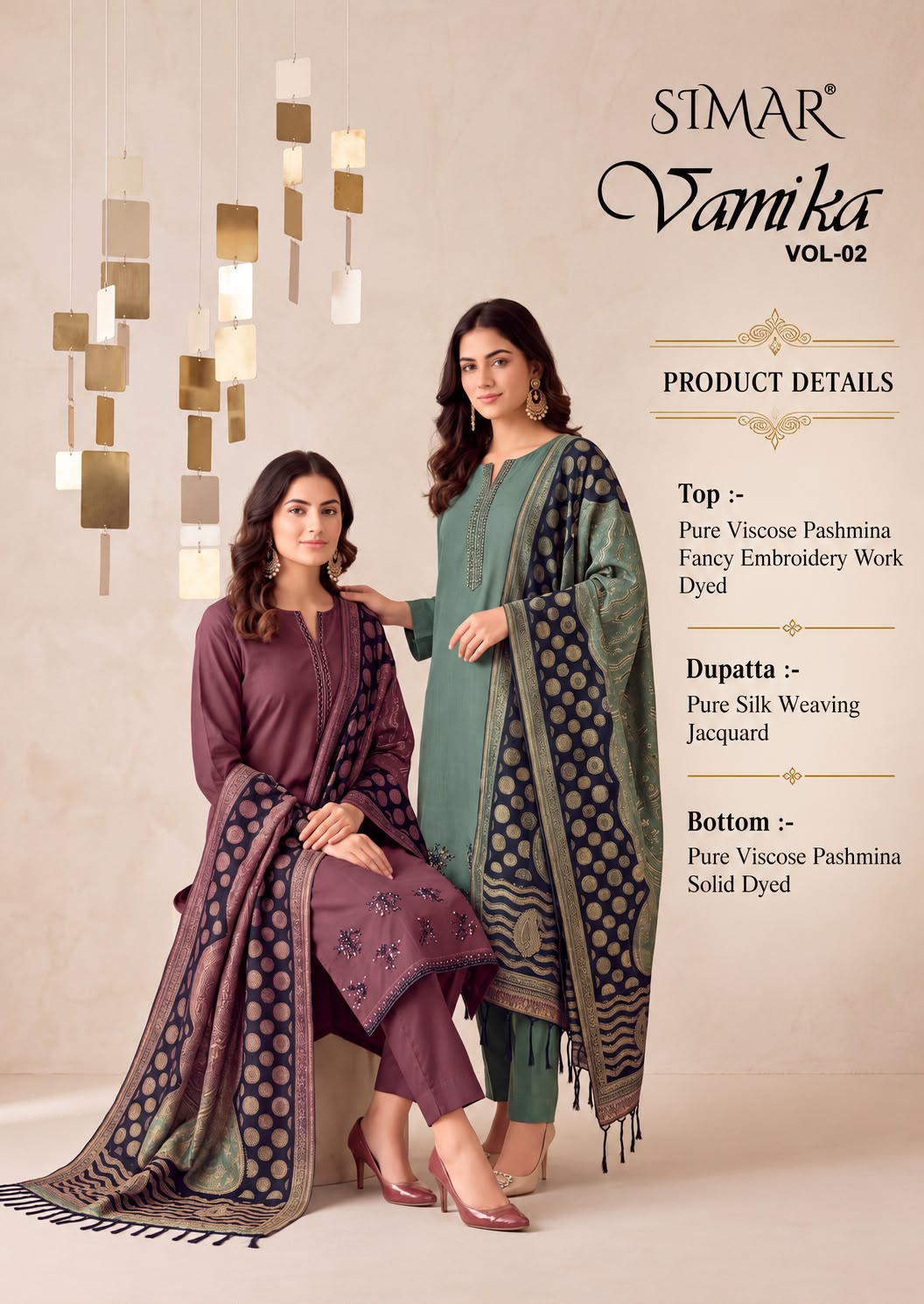 Vamika Vol 2 Simar Viscose Pashmina Suits Exporter India
