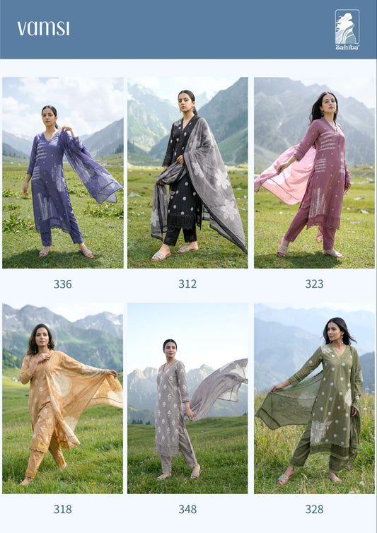 Vamsi Sahiba Cotton Lawn Pant Style Suits Manufacturer Gujarat