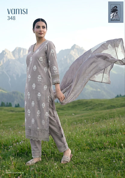 Vamsi Sahiba Cotton Lawn Pant Style Suits Manufacturer Gujarat