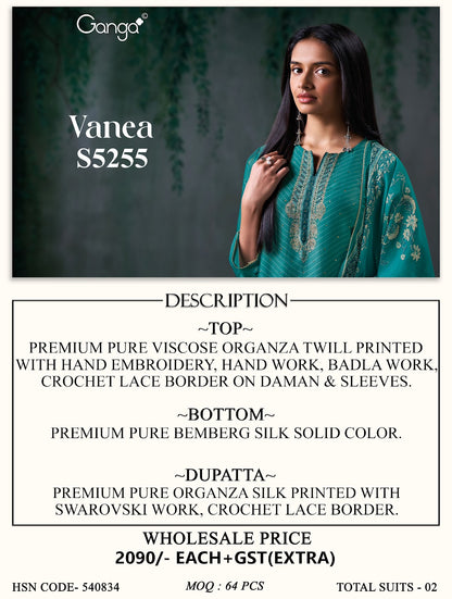 Vanea S5255 Ganga Viscose Organza Plazzo Style Suits Wholesaler