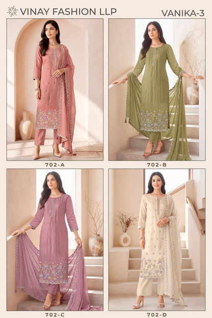 Vanika 3 Kuleesh Vinay Fashion Llp Mul Chanderi Pant Style Suits Wholesaler