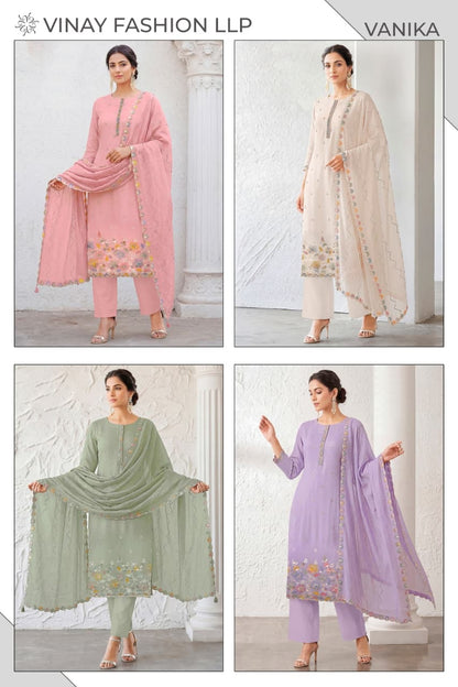 Vanika Kuleesh Vinay Fashion Llp Mul Chanderi Pant Style Suits Wholesaler India