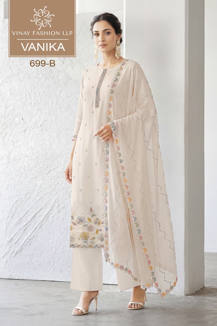 Vanika Kuleesh Vinay Fashion Llp Mul Chanderi Pant Style Suits Wholesaler India