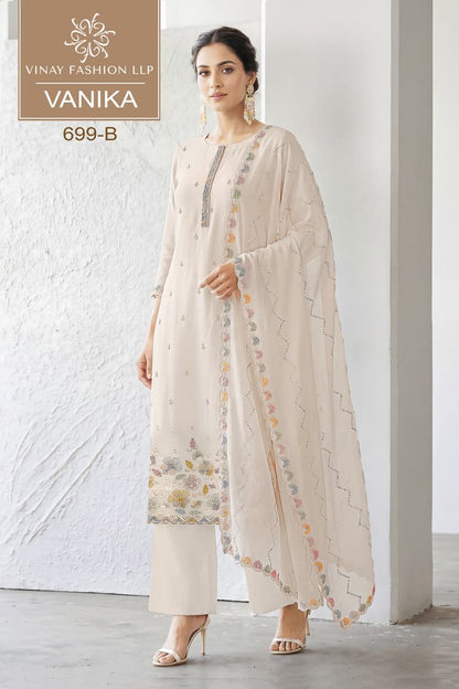 Vanika Kuleesh Vinay Fashion Llp Mul Chanderi Pant Style Suits Wholesaler India