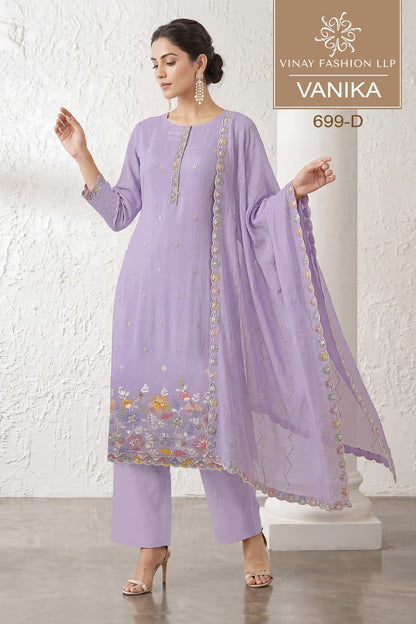 Vanika Kuleesh Vinay Fashion Llp Mul Chanderi Pant Style Suits Wholesaler India