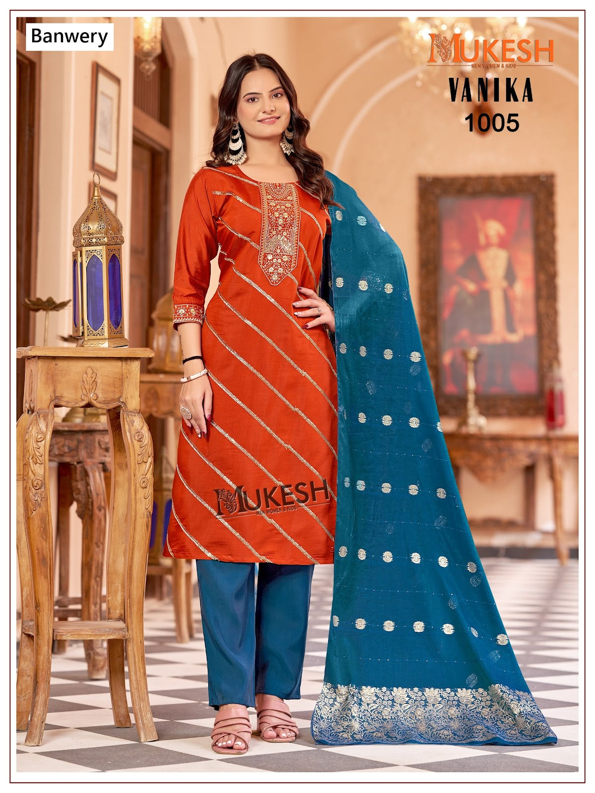 Vanika Mukesh Banwery Roman Silk Readymade Pant Style Suits Wholesale Price