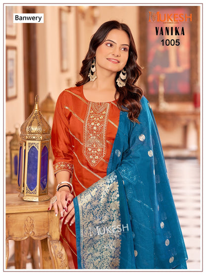 Vanika Mukesh Banwery Roman Silk Readymade Pant Style Suits Wholesale Price