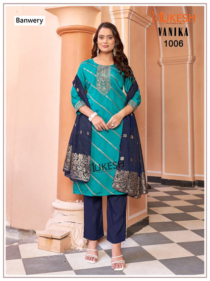 Vanika Mukesh Banwery Roman Silk Readymade Pant Style Suits Wholesale Price