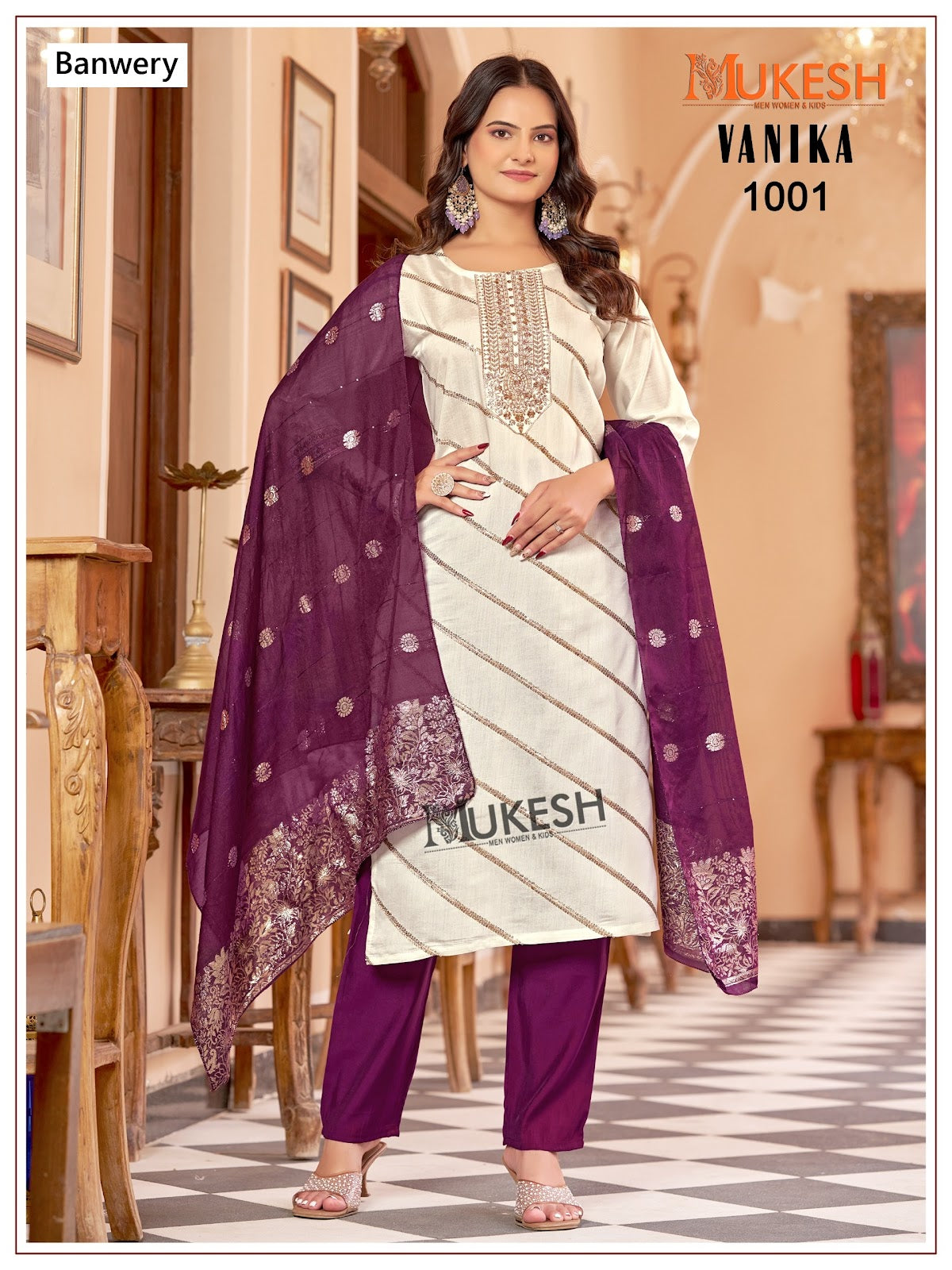 Vanika Mukesh Banwery Roman Silk Readymade Pant Style Suits Wholesale Price