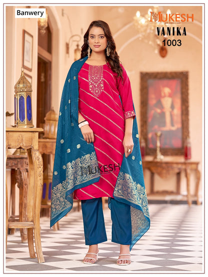 Vanika Mukesh Banwery Roman Silk Readymade Pant Style Suits Wholesale Price