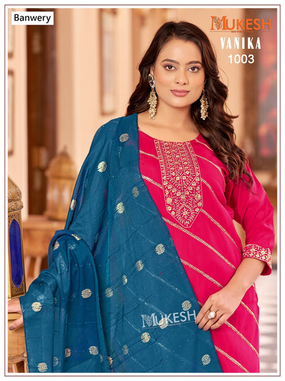 Vanika Mukesh Banwery Roman Silk Readymade Pant Style Suits Wholesale Price
