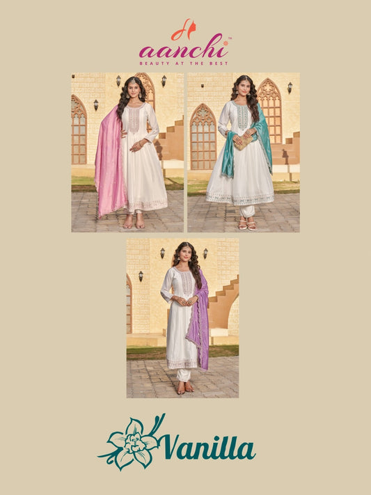 Vanilla Aanchi Vichitra Silk Readymade Anarkali Suits Manufacturer Gujarat