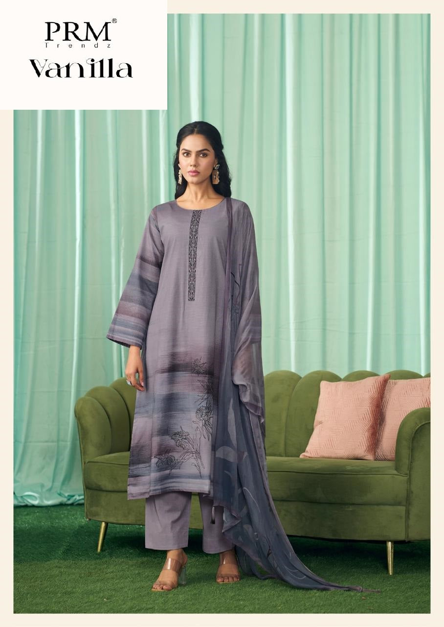 Vanilla Prm Trendz Pure Cotton Pant Style Suits Exporter India