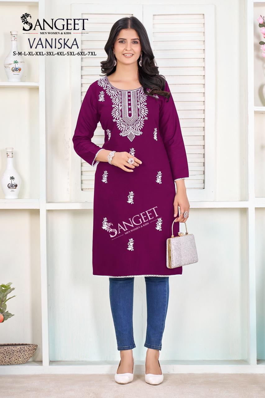 Vaniska Sangeet Heavy Rayon Knee Length Kurtis Wholesaler