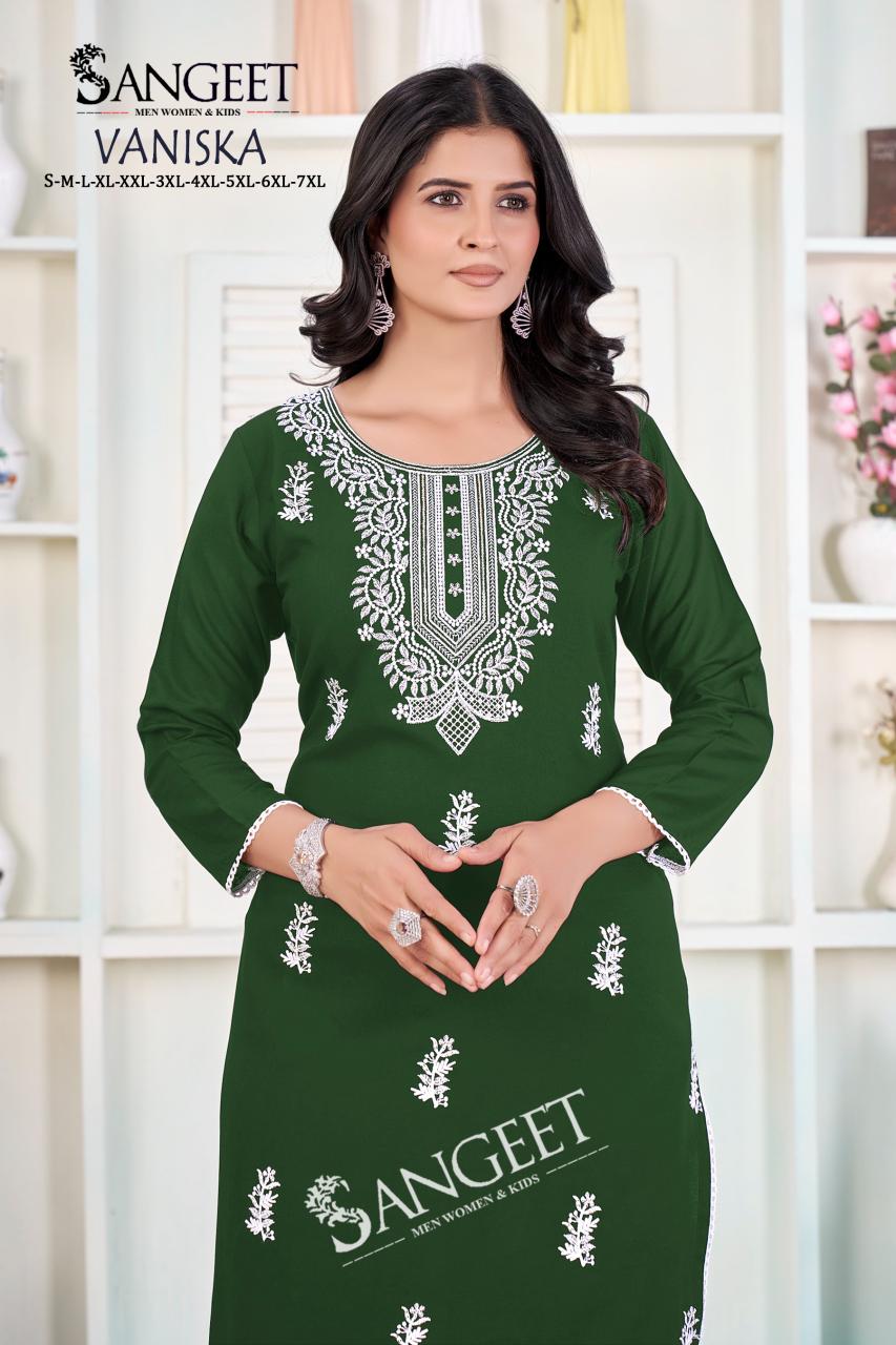 Vaniska Sangeet Heavy Rayon Knee Length Kurtis Wholesaler