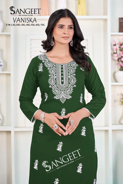 Vaniska Sangeet Heavy Rayon Knee Length Kurtis Wholesaler