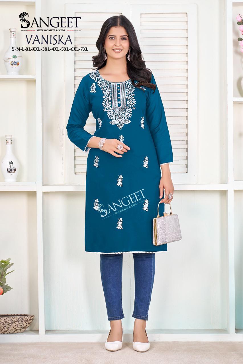 Vaniska Sangeet Heavy Rayon Knee Length Kurtis Wholesaler