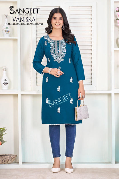 Vaniska Sangeet Heavy Rayon Knee Length Kurtis Wholesaler