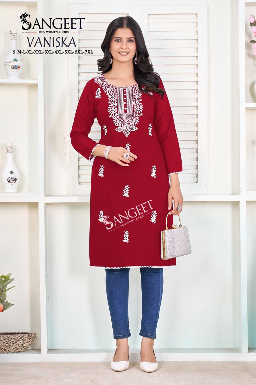 Vaniska Sangeet Heavy Rayon Knee Length Kurtis Wholesaler