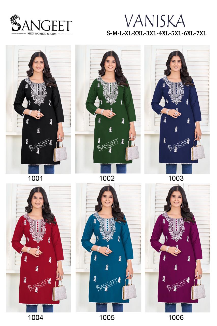Vaniska Sangeet Heavy Rayon Knee Length Kurtis Wholesaler