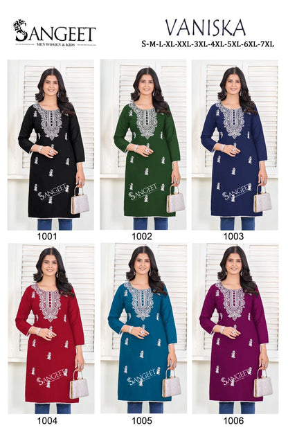 Vaniska Sangeet Heavy Rayon Knee Length Kurtis Wholesaler