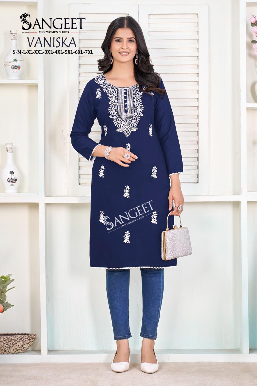 Vaniska Sangeet Heavy Rayon Knee Length Kurtis Wholesaler