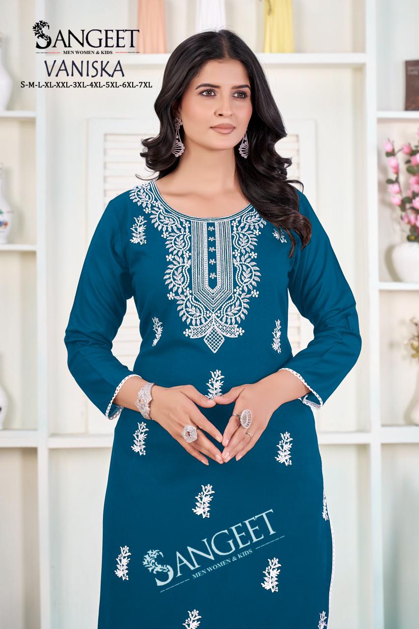 Vaniska Sangeet Heavy Rayon Knee Length Kurtis Wholesaler