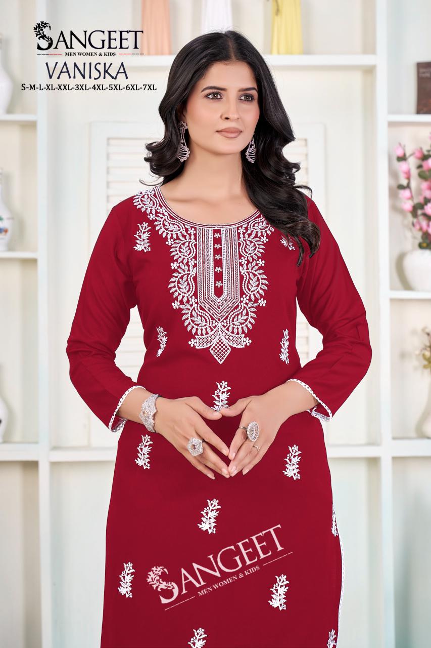 Vaniska Sangeet Heavy Rayon Knee Length Kurtis Wholesaler