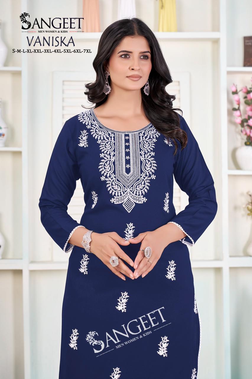 Vaniska Sangeet Heavy Rayon Knee Length Kurtis Wholesaler