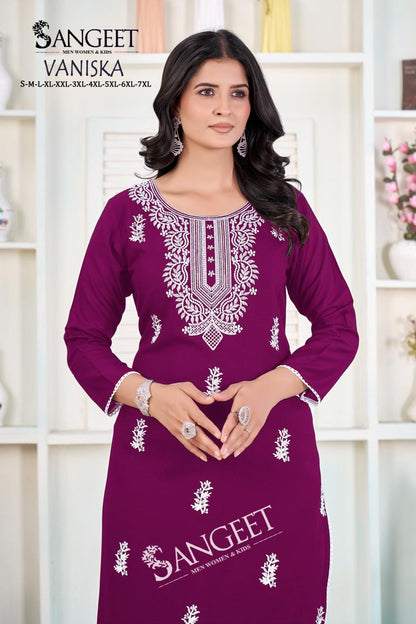 Vaniska Sangeet Heavy Rayon Knee Length Kurtis Wholesaler