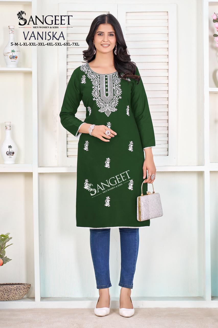 Vaniska Sangeet Heavy Rayon Knee Length Kurtis Wholesaler