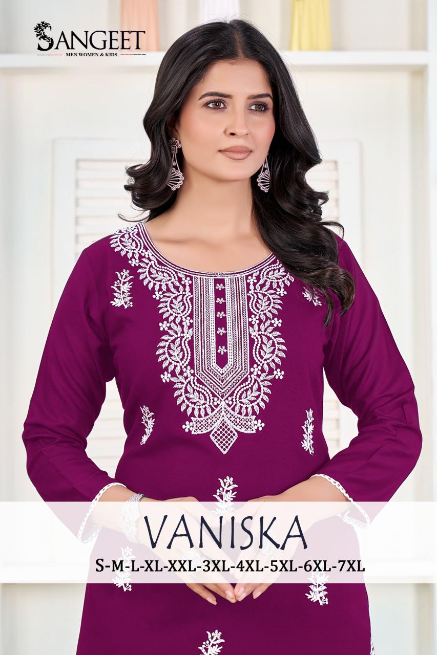 Vaniska Sangeet Heavy Rayon Knee Length Kurtis Wholesaler