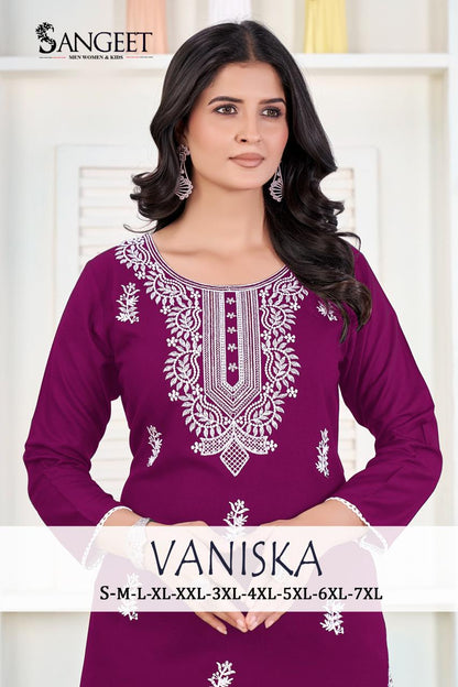 Vaniska Sangeet Heavy Rayon Knee Length Kurtis Wholesaler