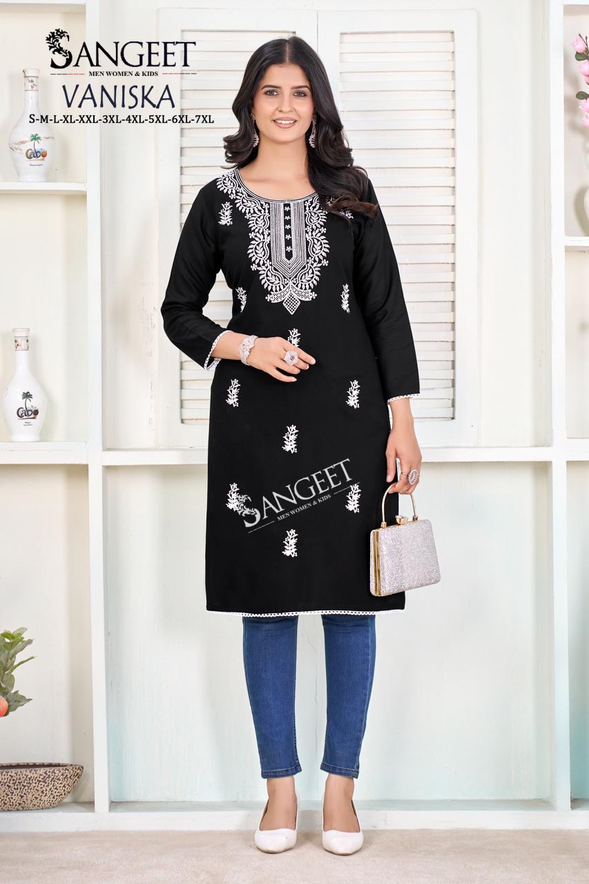 Vaniska Sangeet Heavy Rayon Knee Length Kurtis Wholesaler