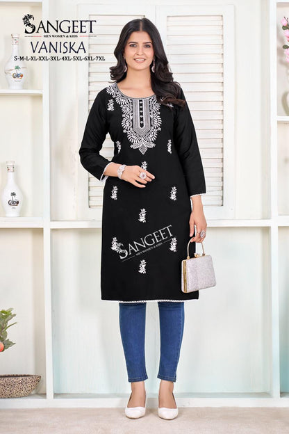 Vaniska Sangeet Heavy Rayon Knee Length Kurtis Wholesaler