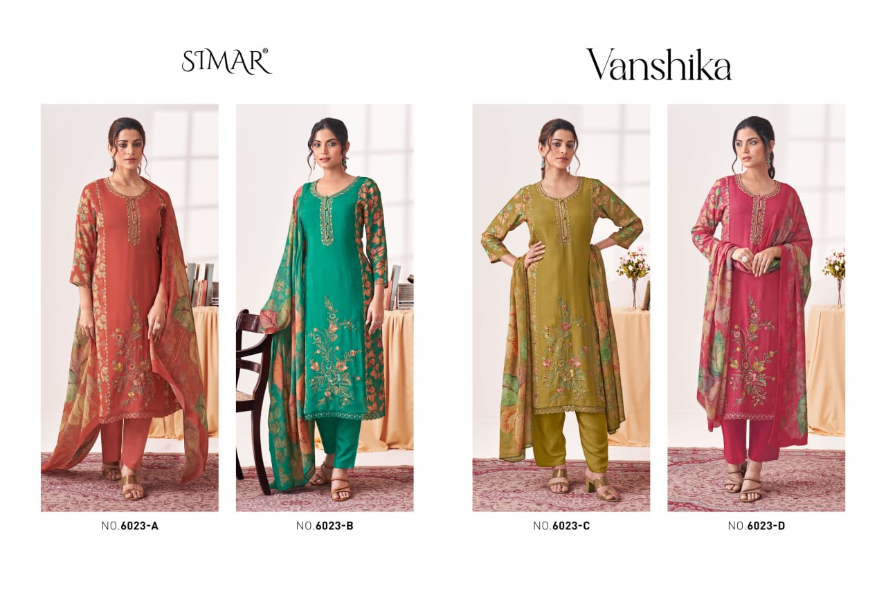 Vanshika Simar Viscose Muslin Pant Style Suits Wholesale Rate