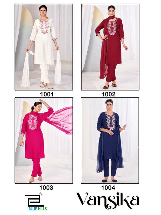 Vansika Blue Hills Rayon 14Kg Readymade Pant Style Suits Wholesale Price