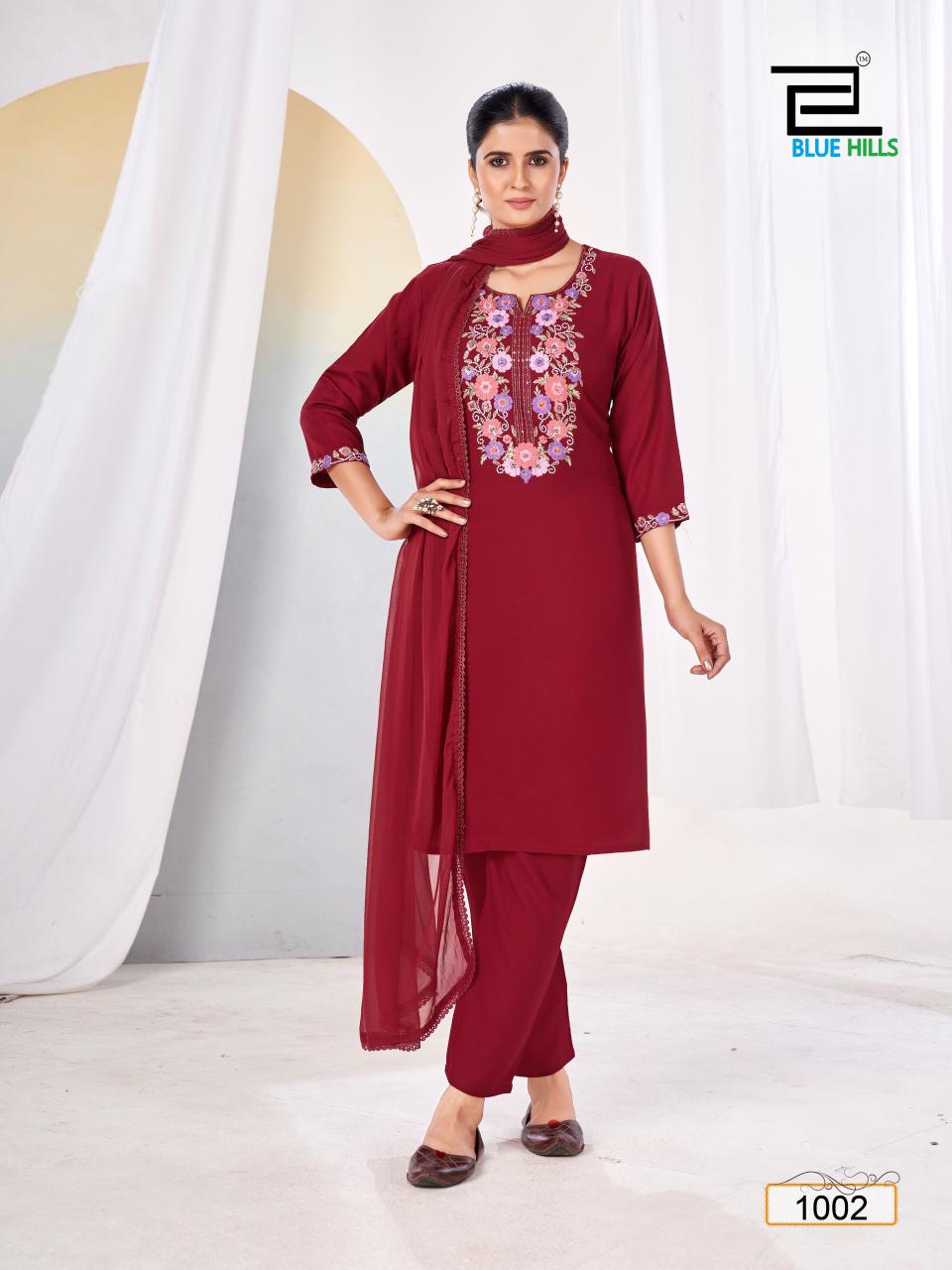Vansika Blue Hills Rayon 14Kg Readymade Pant Style Suits Wholesale Price